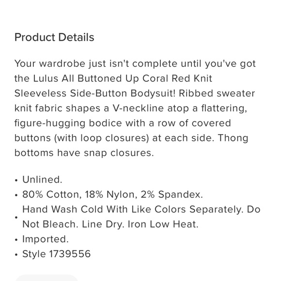 All Buttoned up Ribbed V-neck Bodysuit- Coral - Picture 6 of 7